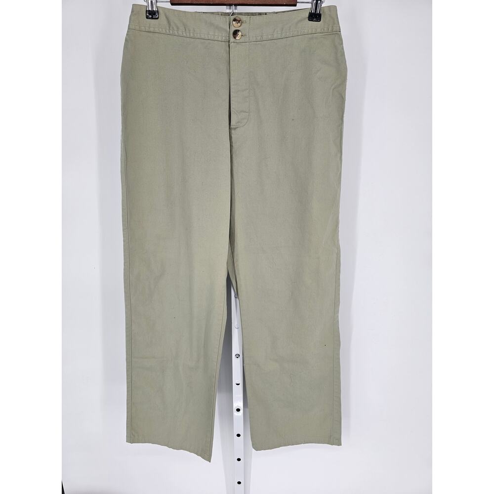 White Stag Woman's Straight Wide Leg Mid Rise Green Button Closer Pant Size 12